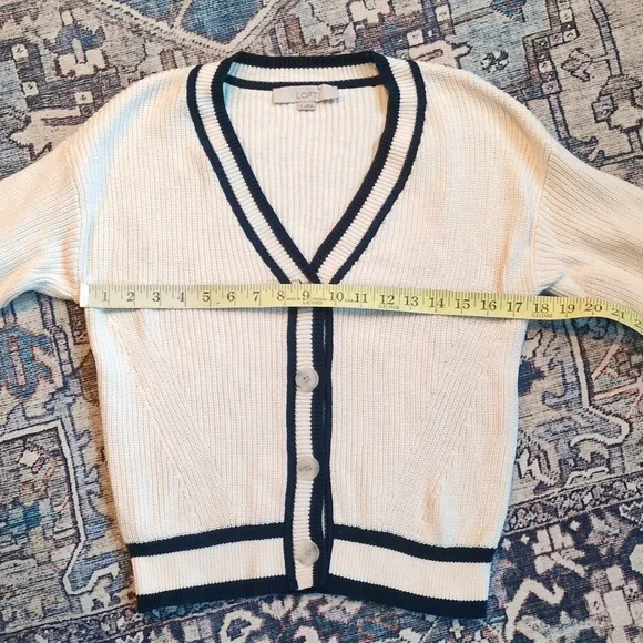 LOFT Varsity Women's Cream Cardigan with Navy Trim - Picture 4 of 4